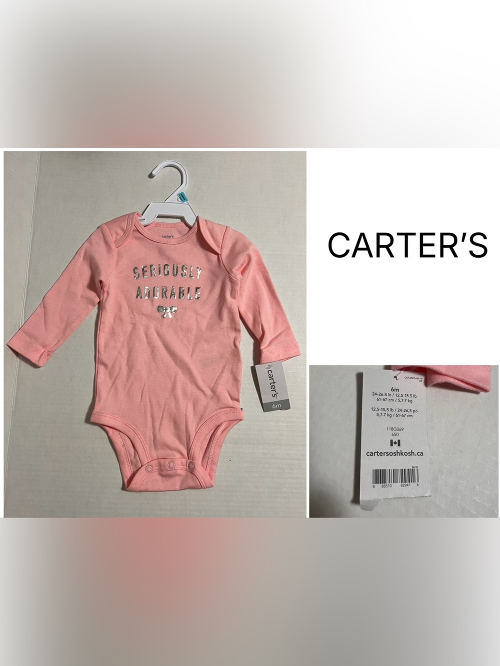 CARTER’S - 6M - NWT - INFANT GIRLS PINK SILVER BODYSUIT / ONESIE